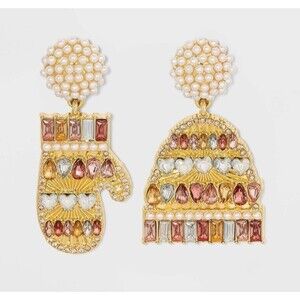 BAUBLEBAR CHRISTMAS MITT AND HAT DROP EARRINGS HOLIDAY NEW 2021 RARE CRYSTAL